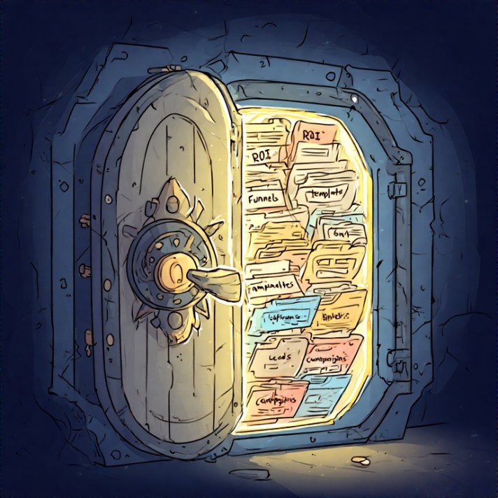 A partially open metallic vault reveals glowing, organized compartments labeled with subjects like History, Physics, and Economics—symbolizing secure, structured access to expert knowledge.