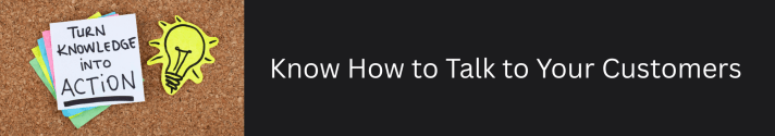 Corkboard graphic with pinned notes reading “How Customers Think” and “Know How to Talk to Your Customers”—used to introduce the persona refinement section focused on customer psychology and strategic messaging for small business owners.